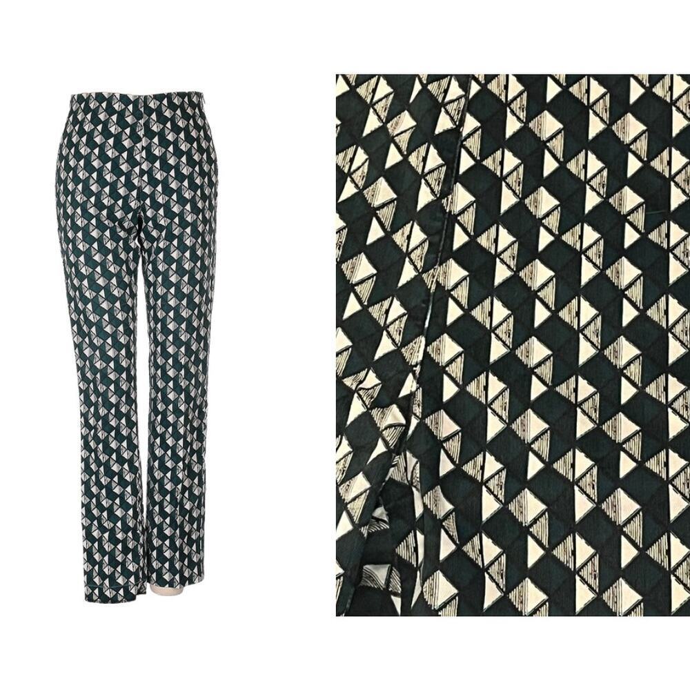 H&M Skinny Fit Geometric Print Pants Green Trousers Size 12 - Picture 3 of 11